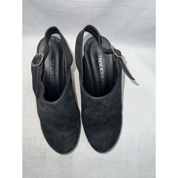Black Leather Slingback Chunky Platform Mules Clogs Sz. 38/7 - Picture 4 of 8